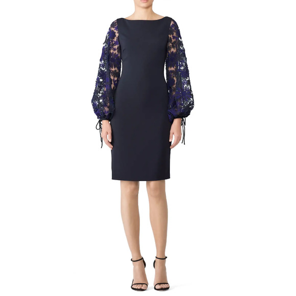 Badgley Mischka Dresses & Skirts - Badgley Mischka Embroidered Balloon Sleeve Dress Navy Blue Women's Plus Size 22